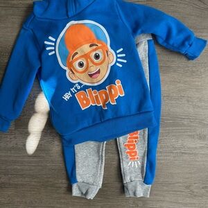 Blue and Gray Blippi Hoodie and Pants Set